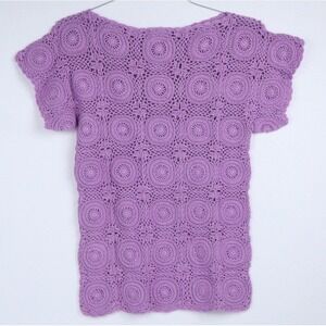 VTG 90s Crochet Granny Squares Cotton Boho‎ Hippie Fairy Purple Top Small
